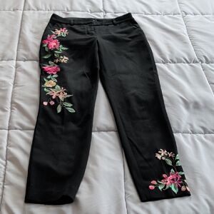 Express Black Pants with Floral Embroidery